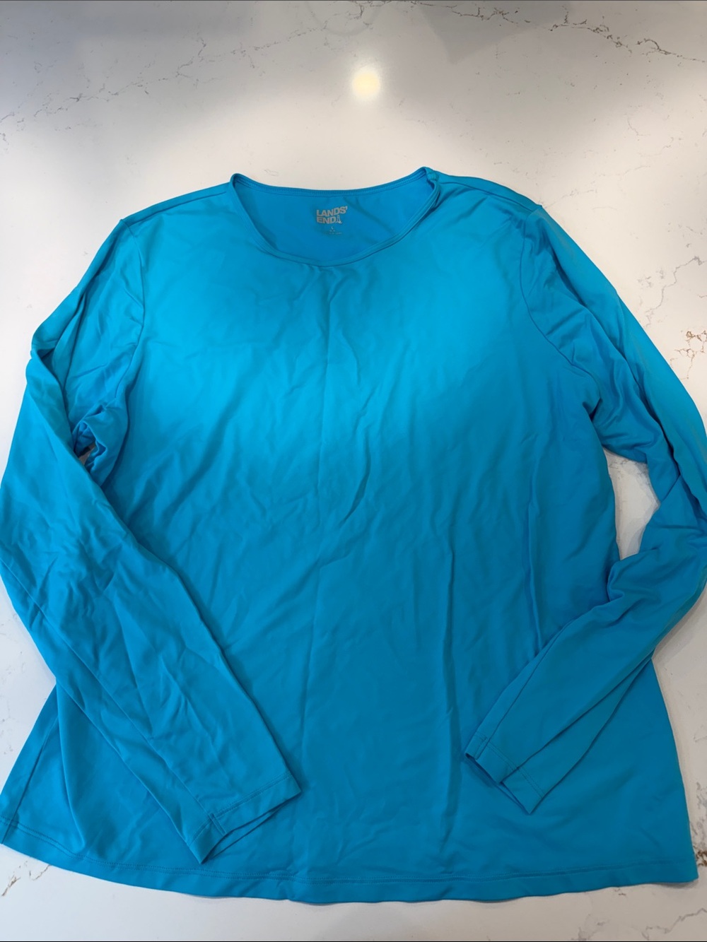 Lands' End Women's UV Protection Long-Sleeve Swim Coverup - Teal Blue